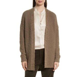 Vince Wool Cashmere Blend Waffle Stitch Open Front Cardigan Sweater Brown Size S